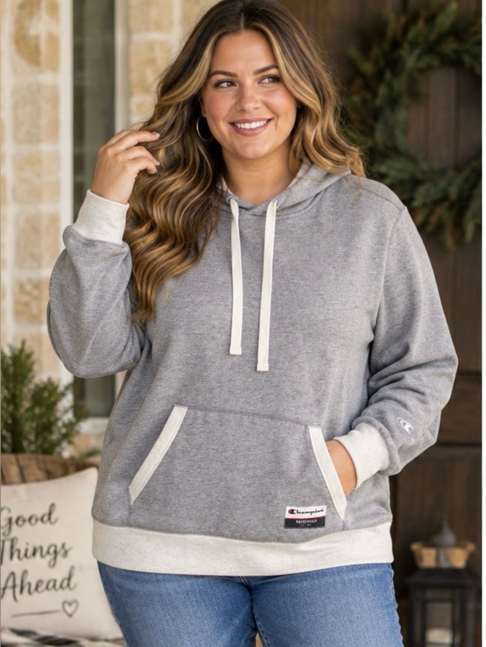 Champion Gray Pull Over Hoodie Size XL